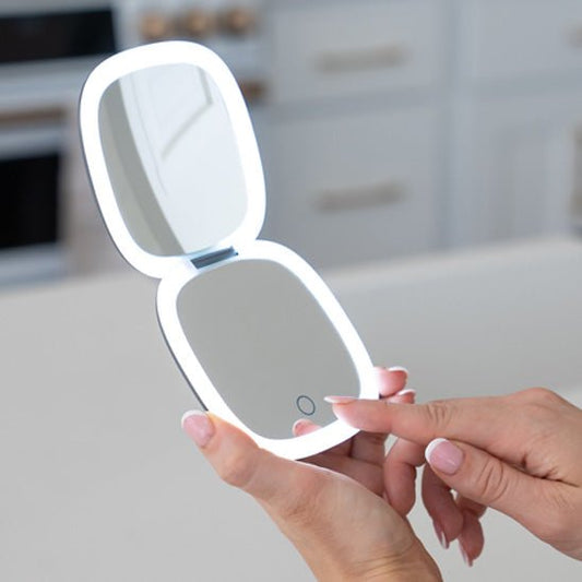 Miroir maquillage LED pliable avec zoom 10X | Lumineux - SkinSooBeauty